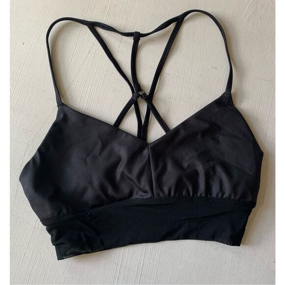 Alo Yoga Lavish shiny black RACERBACK SPORT BRA sz S pickleball - Picture 2 of 6
